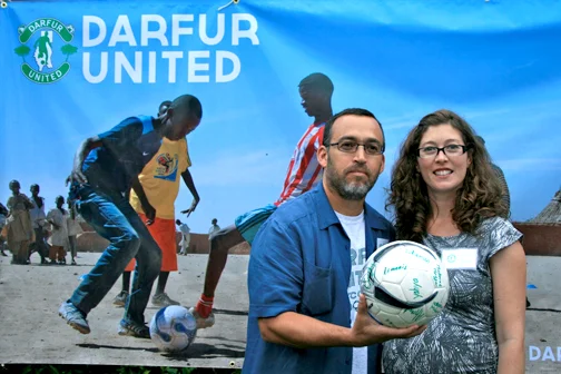 Above are iAct found Gabriel Stauring and Katie-Jay Scott Stauring. Gabriel visited various Darfur refugee camps and was inspired to start iAct. At left are photos of the players with information on how to sponsor them. 